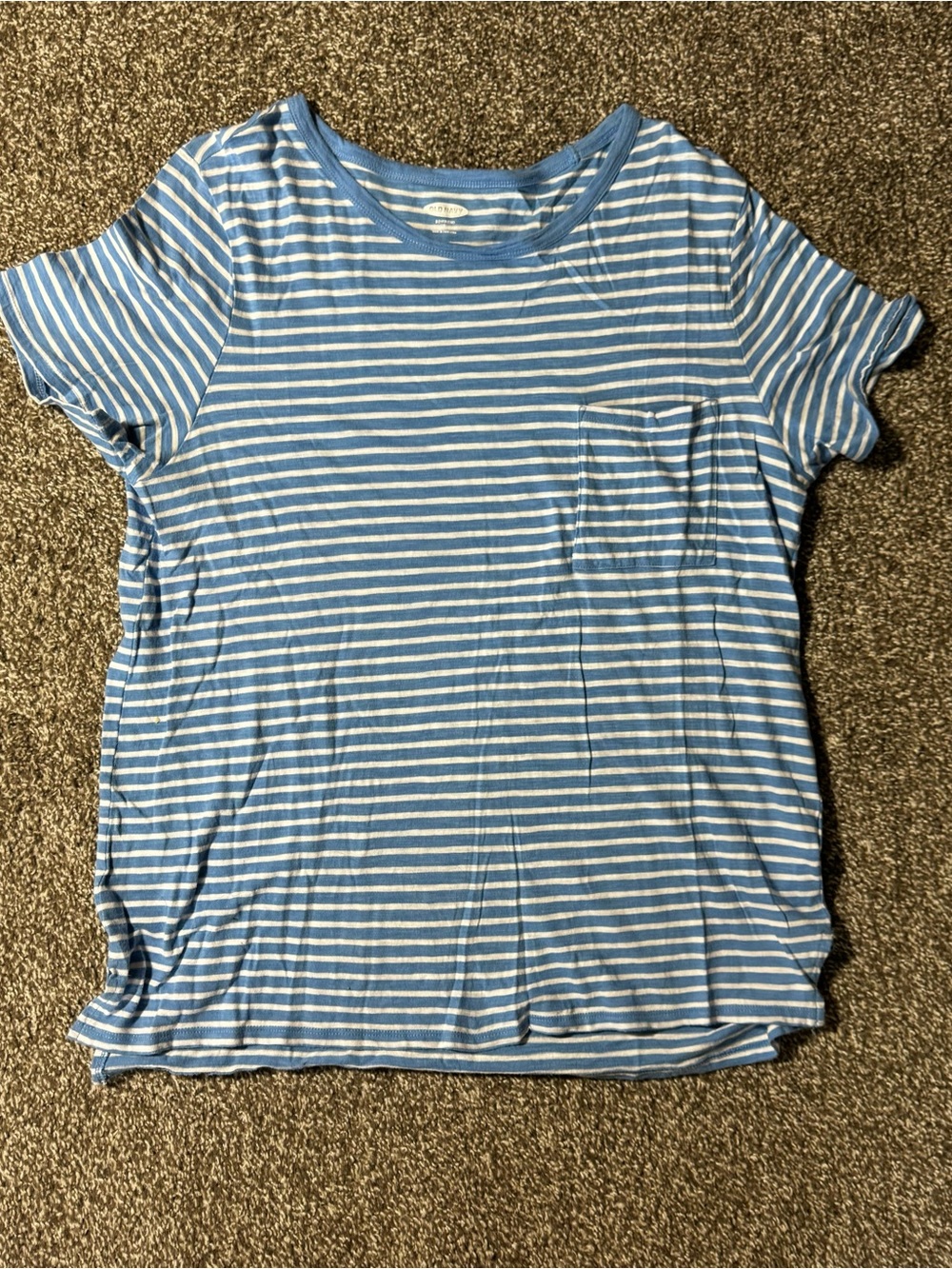 Old Navy Light Blue and White Striped Pocket Boyfriend Tee